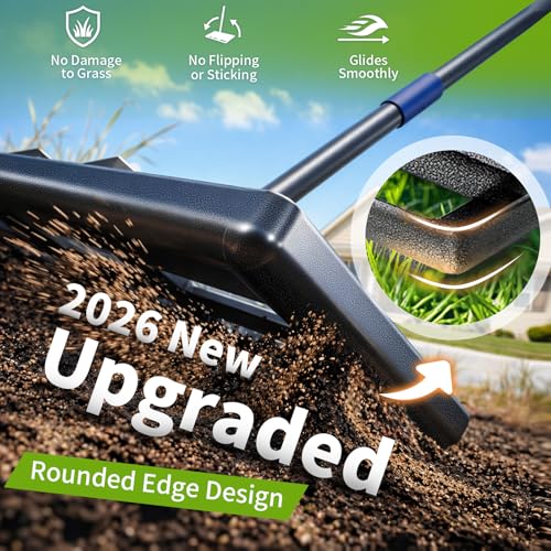 Lawn Leveling Rake, Heavy Duty Lawn Leveler with 17" x 10" Rakes Head Plate No Flipping, Smooth Garss Topsoil Dirt Sand, Metal Ground Leveling Tool with 5 ft Long Handle for Yard Garden Golf Course - size: 17"x10" , 5 ft