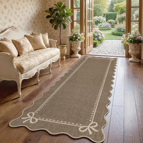 Garvee Scalloped Bow Runner Rug 2x6 Washable Kitchen Runner Rug Non-Slip - color: Brown, size: 2' x 6' (Rectangular)