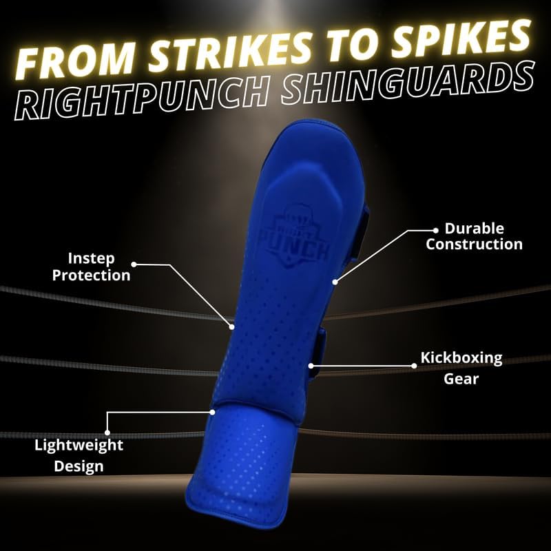 Shin Guards Kickboxing Leg Pads with Instep Protection, Muay Thai MMA Martial Arts Kicking Sparring Training Gear - color: Blue, size: Medium