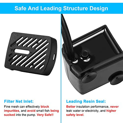 DaToo 50GPH 3W Small Submersible Water Pump Mini Fountain Pump Ultra Quiet For Aquarium Fish Tank Pond Statuary Hydroponics - size: 3W 50GPH (With 3.3ft Free Tubing)