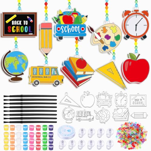 Beeveer Back to School 30 Sets Suncatchers Craft Kit DIY Window Art - style: Back to School