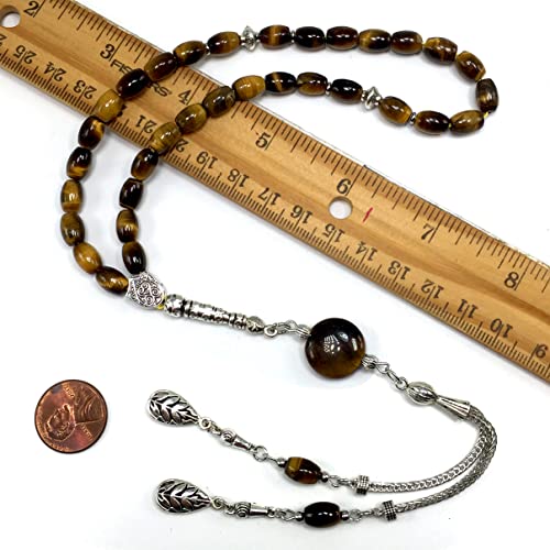 Design -Tiger Eye Stone Series Worry Beads - Prayer Beads - Tesbih-Tasbih-Tasbeeh-Misbaha-Masbaha-Subha-Sebha-Sibha-Rosary (-Oval Cut Model 6x9 mm-) - color: -Oval Cut Model 6x9 mm-