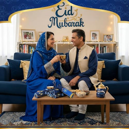 Mixweer 라마단 무바라크 주방 타월 Eid al Fitr 접시 타월 블루 골드 티 핸드 타월 파티 욕실 주방 홈 액세서리용, 6피스 40.6 x 61cm(16 x 24인치)