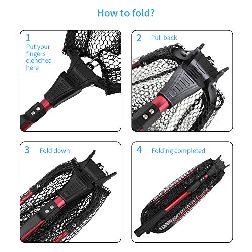 YVLEEN Folding Fishing Net - Foldable Fish Landing Net Robust Aluminum Telescopic Pole Handle and Nylon Mesh 16inch Hoop Size - color: D:16”/40cm Hoop Size (Telescopic Handle) Red