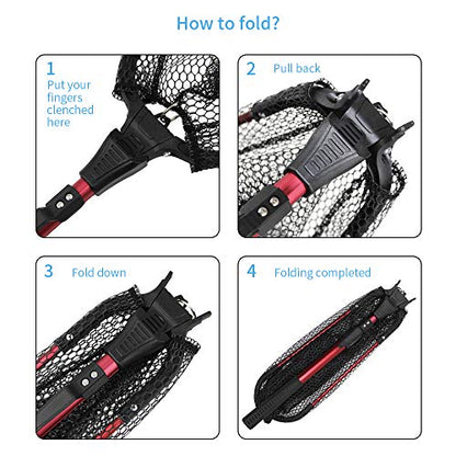 YVLEEN Folding Fishing Net - Foldable Fish Landing Net Robust Aluminum Telescopic Pole Handle and Nylon Mesh 16inch Hoop Size - color: D:16”/40cm Hoop Size (Telescopic Handle) Red
