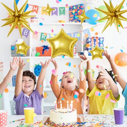 Gold Star Balloons,16Pcs 22/18/10 Inch Foil Birthday Graduation Decorations - color: Gold