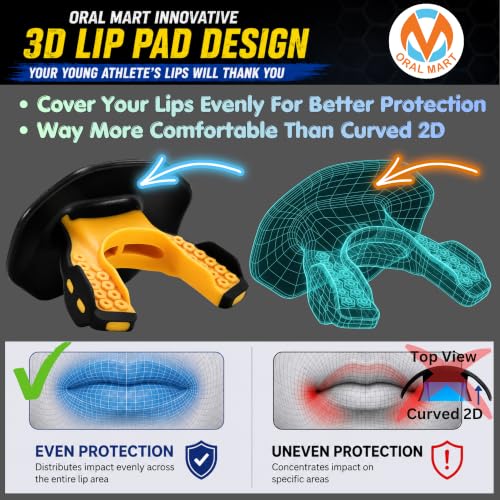 Oral Mart Flag Football Mouth Guard with 3D LipFit Design for Kids - Youth Football Mouthguard (No Boil) Cool Instant Fit Lip Guard Mouthpiece for Braces (Detachable Helmet Strap Included) - color: Stealth Viper