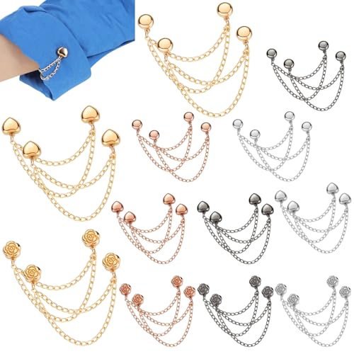 Daifunli 24 Pcs/12 Pairs Magnetic Clothing Clips with Chain Multifunction Metal Magnet Shirt Clips Cuff Sleeves Long Pants Hem Holder for Shortening and Decoration for Women