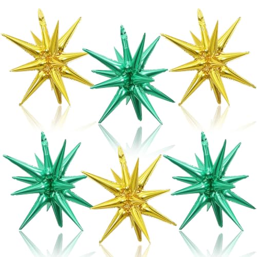 Green Gold Star Balloons, 6PCS 22 Inch Foil Explosion Star Balloons - color: Green Gold