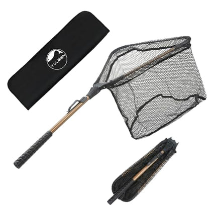 YVLEEN Folding Fishing Net - Foldable Fish Landing Net Robust Aluminum Telescopic Pole Handle and Nylon Mesh 16inch Hoop Size - color: A:16”/40cm Hoop Size (Fixed Handle) Gold