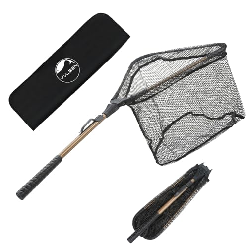 YVLEEN Folding Fishing Net - Foldable Fish Landing Net Robust Aluminum Telescopic Pole Handle and Nylon Mesh 16inch Hoop Size - color: A:16”/40cm Hoop Size (Fixed Handle) Gold