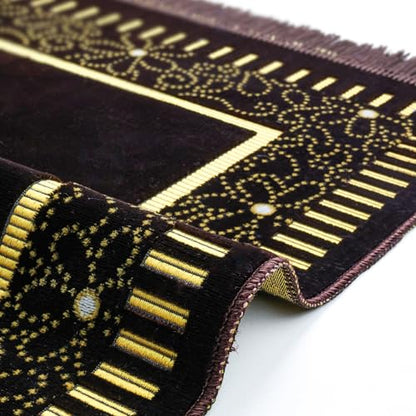 Muslim Prayer Rug, Soft Plush Thin Islamic Prayer Mat, Janamaz, Sajada, Praying Carpet, Islamic Gift, Foldable Portable Turkish Prayer Mat for Men&Women, Lightweight Travel Prayer Rug, 26"x43" - color: Riyadh / Browncacao