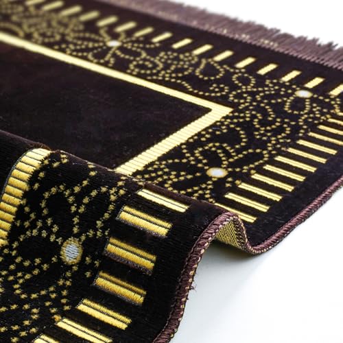 Muslim Prayer Rug, Soft Plush Thin Islamic Prayer Mat, Janamaz, Sajada, Praying Carpet, Islamic Gift, Foldable Portable Turkish Prayer Mat for Men&Women, Lightweight Travel Prayer Rug, 26"x43" - color: Riyadh / Browncacao
