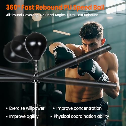 INNOLIFE Height Adjustable Boxing Bar, Boxing Spinning Bar with Punching Bag, Speed Trainer for Home Gym, Black