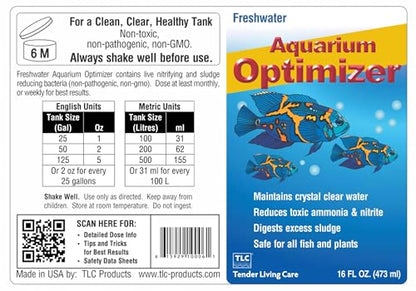 TLC Products, Freshwater Aquarium Optimizer, Aquarium Water Clarifier, Reduces Ammonia, 16 Fl Oz - size: 16 oz (473 ml)