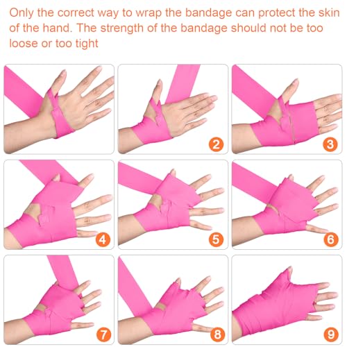 Junkin 6 Pcs Boxing Set 1 Pair of 16oz Gloves and 4 Pcs 118 in Hand Wraps for Adult Boxing Training Shockproof Gloves Training Beginner Practice Muay Thai Kickboxing Gift - color: Hot Pink