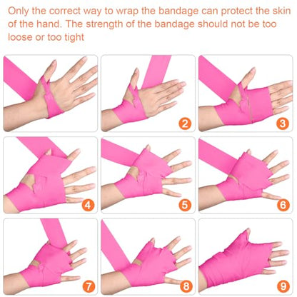 Junkin 6 Pcs Boxing Set 1 Pair of 16oz Gloves and 4 Pcs 118 in Hand Wraps for Adult Boxing Training Shockproof Gloves Training Beginner Practice Muay Thai Kickboxing Gift - color: Hot Pink