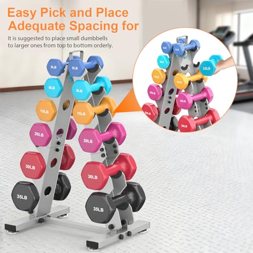 TomCare 6-Tier|5-Tier|4-Tier|2-Tier Dumbbell Rack Stand Only for Home Gym | Stable A-Frame, Fits 5–35 lb Dumbbells, Protective Padded Cradles, Adjustable Feet, Easy-Carry Handle (Stand Only) - color: Dark Gray, size: 6 Tier