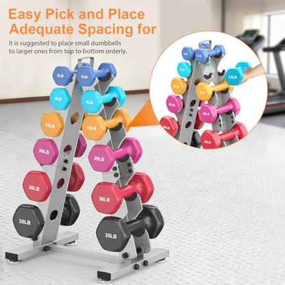 TomCare 6-Tier|5-Tier|4-Tier|2-Tier Dumbbell Rack Stand Only for Home Gym | Stable A-Frame, Fits 5–35 lb Dumbbells, Protective Padded Cradles, Adjustable Feet, Easy-Carry Handle (Stand Only) - color: Dark Gray, size: 6 Tier