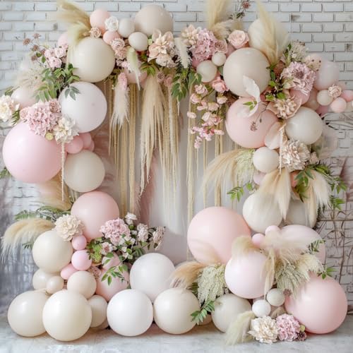 Double Stuffed White Sand Balloons Different Sizes 18In 12In 5In Light Grey Pastel Balloon Garland Kit Off White Balloon Arch For Birthday Baby Shower Bridal Wedding Neutral Boho Theme Party - color: Double Stuffed White Sand