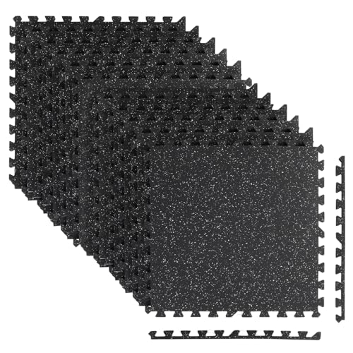 12 Tiles Exercise Mat, 48 Sq.Ft Interlocking Foam Floor Mat with Rubber Top, Non-Slip Waterproof Puzzle Gym Mat for Home Workout Equipment & Garage, 0.79" Thick (Black)