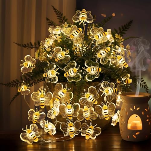 Bee Decor String Lights 10ft with 30pcs Honeybee Shaped LED Bulb Battery Operated Fairy Lights for DIY Indoor Bedroom Baby Shower Party Wedding Patio Christmas - style: Bee
