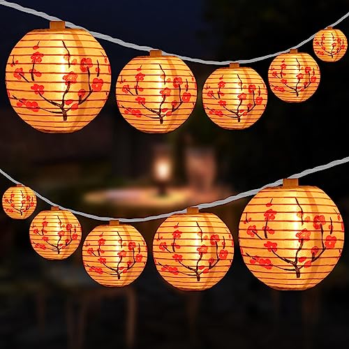 HOSY 10-Pack Plum Blossom 3-in Lanterns, 11 ft White Wire UL String Lights | Self-assembly Required, Nylon Fabric, 3-in Diameter, 12-in Spacing, End-to-end Connectable, UL Certified - color: Plum Blossom
