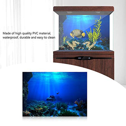 GOTOTOP 3D Aquarium Background Aquarium Poster 3D Effect Adhesive, Aquarium Background Decoration Seaworld Poster Self-Adhesive Underwater Coral Decor(91 * 50cm) - size: 91*50cm
