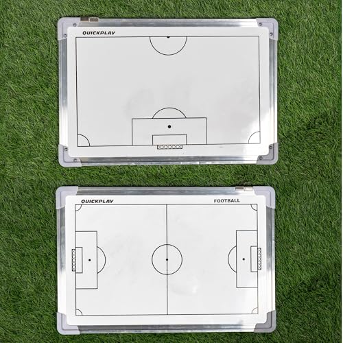 QuickPlay Soccer Coaching Magnetic Whiteboard Double Sided 12x16 in - Magnetic Soccer Tactics Board with Full and Half Field Layout, Dry Erase Coach Board with Magnets