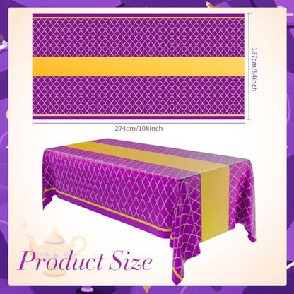 Oudain Ramadan Mubarak Tablecloths 54 x 108 Inch Purple Gold Eid Decorations Arabian Theme Large Plastic Ramadan Table Cover for Carnival Islamic Party(3 Pack)