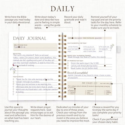 Prayer Journal for Women - Bible Journal with Scripture Verses, 12 Weeks Guided Devotional Planner, Faith & Christian Notebook for Bible Study, Note Taking & Prayer Tracking, Birthday Gifts - size: 8.5"L x 6.57"W