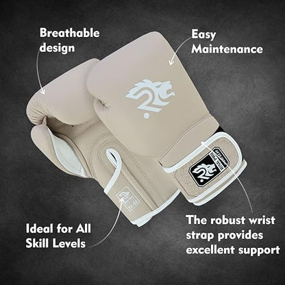 Ring Pro Leather Boxing Gloves with Strap – Premium for Training, Sparring, MMA, Kickboxing, Muay Thai (Unisex) - color: Skin, size: 12 oz