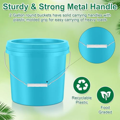 Tioncy 10 Pcs 2 Gallon Plastic Buckets with Lids and Handles,Light Blue | Storage Pails for Paint, Cleaning, Organizing, Durable Containers, Metal Handles, Plastic Material - color: Light Blue