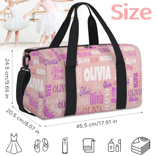 Personalized Dance Gym Bag, Pale Pink with Colorful Names | Custom Sport Duffel Large Compartment Cheerleaders Dance Weekender Bags Travel Tote - color: Pale Pink