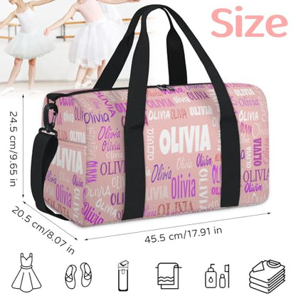 Personalized Dance Gym Bag, Pale Pink with Colorful Names | Custom Sport Duffel Large Compartment Cheerleaders Dance Weekender Bags Travel Tote - color: Pale Pink