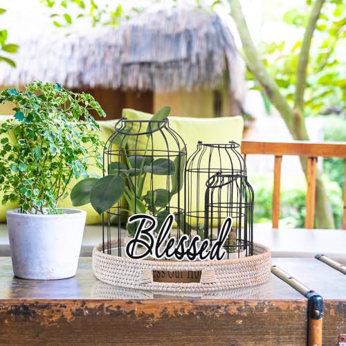 Rustic Farmhouse Lantern Decor Set of 3 Lanterns Decorative Indoor and Outdoor, Fireplace Mantle or Kitchen Dining Table - Modern Upscale Beauty for Home