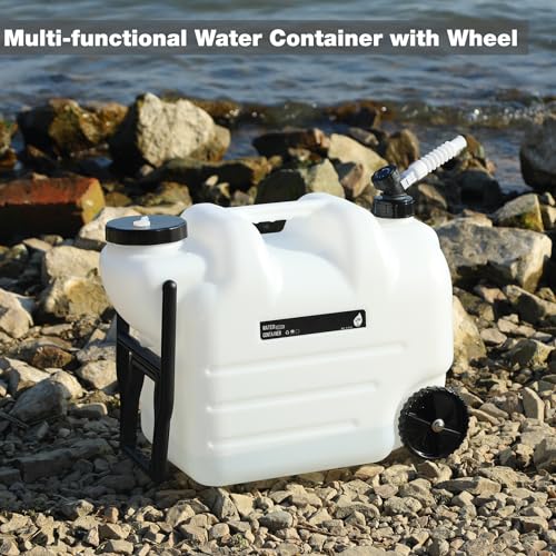 REDCAMP 7.4 Gal Water Container with Wheels & Spigot | Portable Rolling Emergency Camping Water Jug with Folding Handle | BPA Free Food Grade Water Storage Tank for Camping, Hiking 2 Pack (28L, White) - color: White 28l, 2 Pack