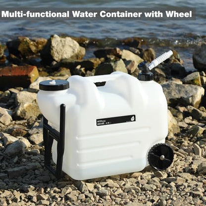 REDCAMP 7.4 Gal Water Container with Wheels & Spigot | Portable Rolling Emergency Camping Water Jug with Folding Handle | BPA Free Food Grade Water Storage Tank for Camping, Hiking 2 Pack (28L, White) - color: White 28l, 2 Pack