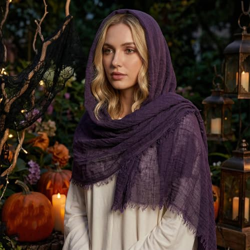 Nydotd Women Summer Cotton Linen Scarf Crinkle Long Beach Shawl Wrap hijab with Fringe - color: Deep Purple