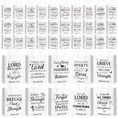 Chiisong 100 Pcs Christian Gift Bags, Fathers Day Religious Bible Verse Treat Bags with Handles Inspirational Church Scripture Bag for Women Wedding Baptism Birthday Party Favor(White with Black) - color: white with black