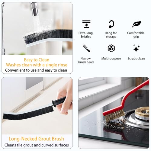 8pcs Multi-Functional Cleaning Brush Set: 3 Crevice, 3 Stove & 2 Cup Brushes with Durable Plastic Handles - Portable, Essential for Home Use in Bathroom, Kitchen & More, Bathroom Cleaning Tools