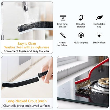 8pcs Multi-Functional Cleaning Brush Set: 3 Crevice, 3 Stove & 2 Cup Brushes with Durable Plastic Handles - Portable, Essential for Home Use in Bathroom, Kitchen & More, Bathroom Cleaning Tools