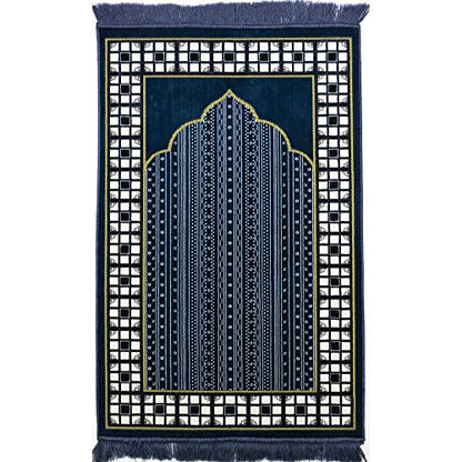 Modefa Prayer Mat - Thin Lightweight Velvet Turkish Muslim Prayer Rug - Prayer Rug Islam Men - Islamic Prayer Rug Sajjadah Prayer Mats Namaz Mat for Salah Islamic Gift Car Hanger - Vined Arch (Blue) - color: Blue