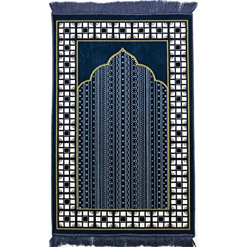 Modefa Prayer Mat - Thin Lightweight Velvet Turkish Muslim Prayer Rug - Prayer Rug Islam Men - Islamic Prayer Rug Sajjadah Prayer Mats Namaz Mat for Salah Islamic Gift Car Hanger - Vined Arch (Blue) - color: Blue