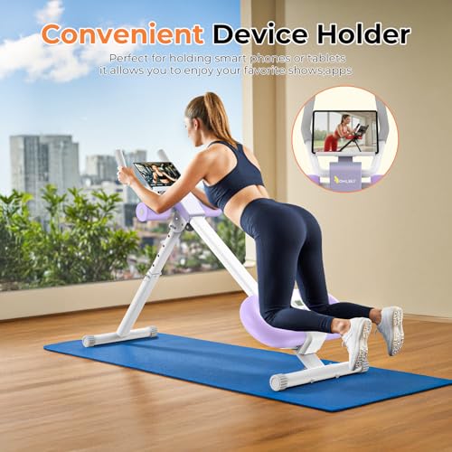 OWLSKY Ab Machine, Adjustable Ab Trainer Machine for Abs Workout at Home Gym, Foldable, Knee Protection, LCD Monitor, Device Holder, 400 LBS,Abdominal Trainer for Stomach Workout - style: Purple