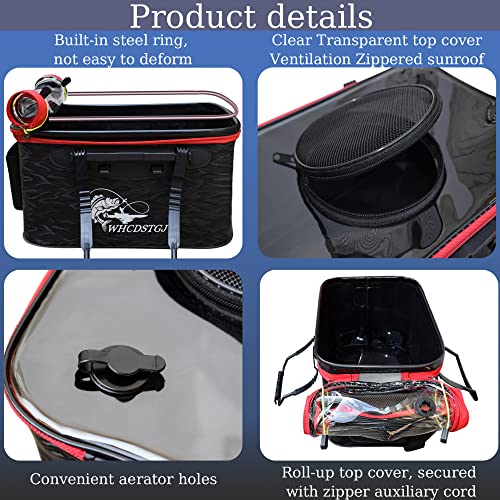 Transparent Top Cover Fishing Bucket, Foldable Fish Bait Bucket, Multifunctional Minnow Bucket, Live Fish Container, Fish Protection Bucket, Outdoor Camping Fishing Bag. - color: Black, size: 4 Gallon