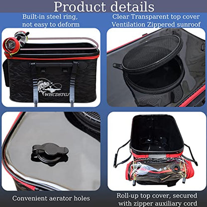 Transparent Top Cover Fishing Bucket, Foldable Fish Bait Bucket, Multifunctional Minnow Bucket, Live Fish Container, Fish Protection Bucket, Outdoor Camping Fishing Bag. - color: Black, size: 4 Gallon