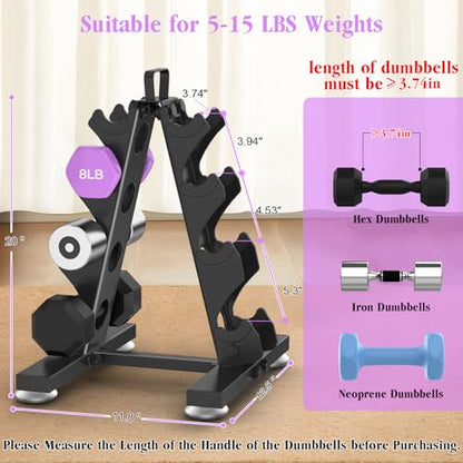 TomCare 6-Tier|5-Tier|4-Tier|2-Tier Dumbbell Rack Stand Only for Home Gym | Stable A-Frame, Fits 5–35 lb Dumbbells, Protective Padded Cradles, Adjustable Feet, Easy-Carry Handle (Stand Only) - color: Black, size: 4 Tier