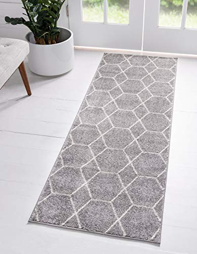 Unique Loom Trellis Frieze Collection Area Rug - Geometric (2' x 6' 1" Runner Light Gray/Ivory) - color: Light Gray/Ivory, size: 2' x 6'1" (Runner)
