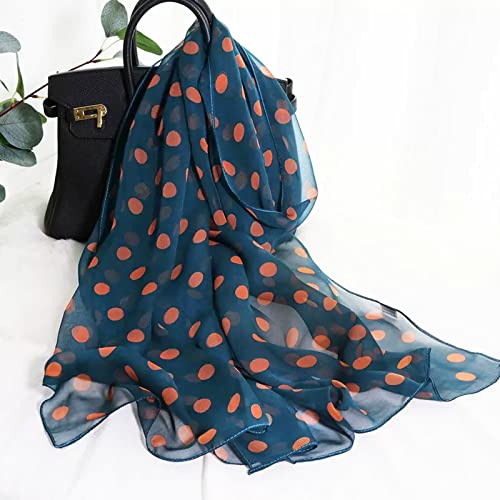 E-Clover Women Soft Floral Print Shawl Chiffon Sheer Scarf - color: Polka Dot-blue Orange
